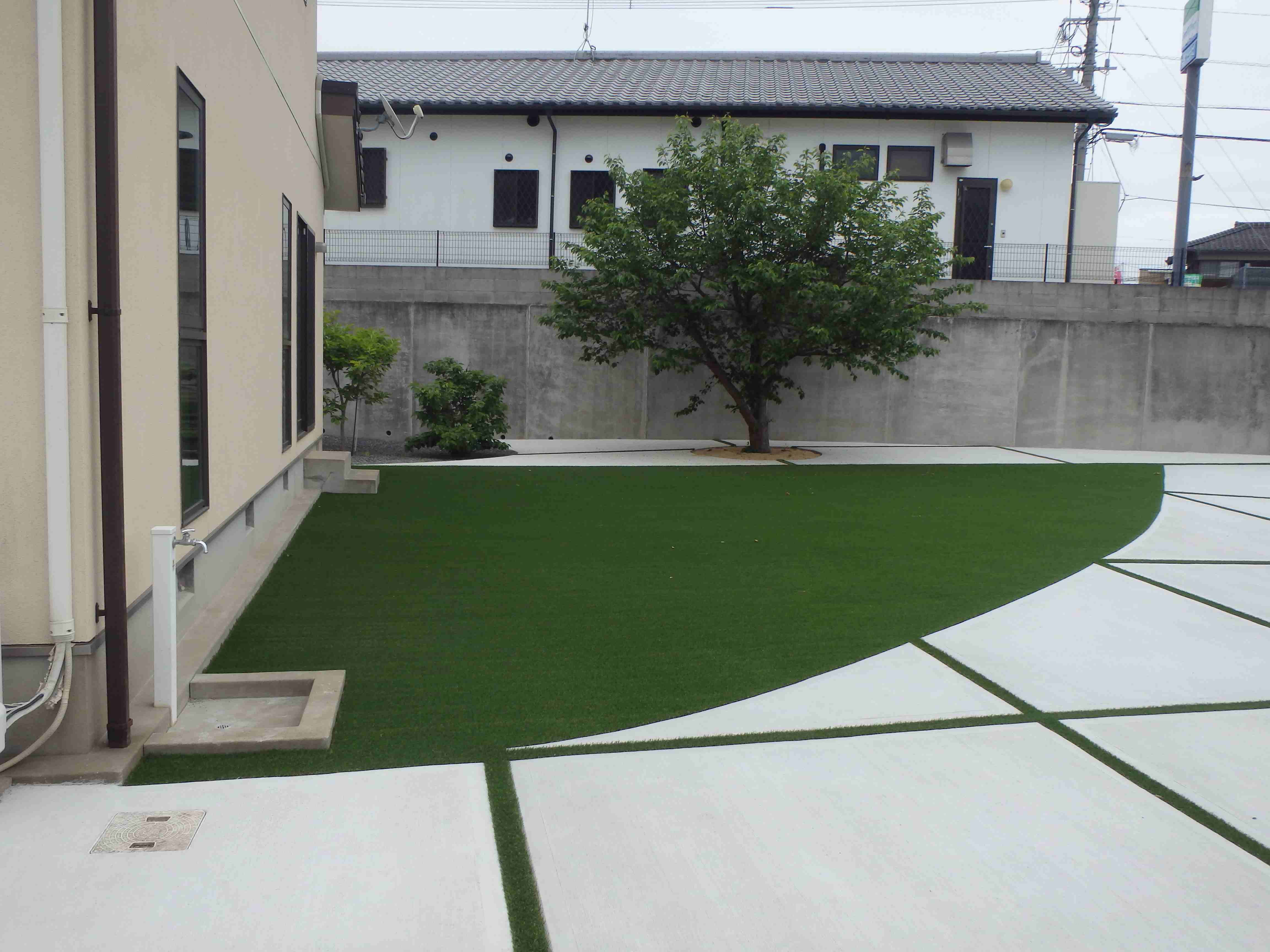 　230　美しい庭の完成です。緑と白のコントラストがとても綺麗です。